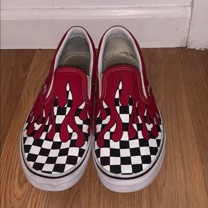 Vans red checker board flames slip-ons